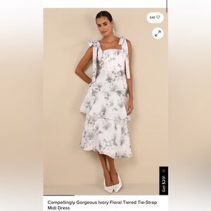 Compellingly Gorgeous Ivory Floral Tiered Tie-Strap Midi Dress size S